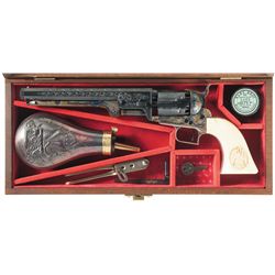 Cased and Engraved Colt Second Generation Model 1851 Navy Percussion Revolver with Carved Ivory Grip