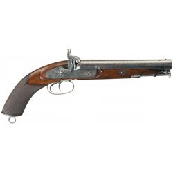 Engraved T.E. Mortimer Edinburgh Double Barrel Percussion Pistol