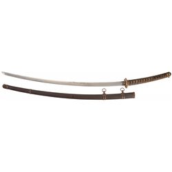 Massive and Impressive Odachi-Length Japanese Sword with Shin Gunto-Pattern Mounting Bearing the Mon