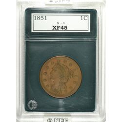 1851 U.S. LARGE CENT, NFC XF-45 ORIGINAL