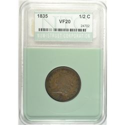 1835 HALF CENT, NTC VF-30  LOOKS BETTER