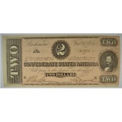 1864 $2 CONFEDERATE STATES OF AMERICA NOTE