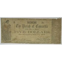 1862 $5 PARISH OF CONCORDIA NOTE