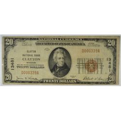 1929 $20 NATIONAL CLAYTON, MO #13481