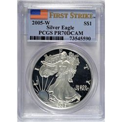 2005-W PROOF SILVER AMERICAN EAGLE PCGS PR-70 D CAM
