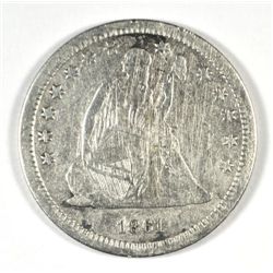1861 SEATED LIBERTY QUARTER F/VF CLEANED