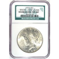 1922 PEACE DOLLAR BINION COLLECTION NGC UNCIRCULATED