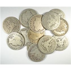 15  BARBER HALVES MIXED DATES MANY MINT MARKS