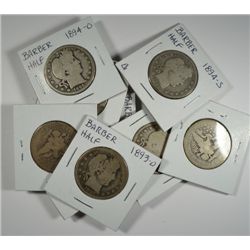 (10) BARBER HALF DOLLARS (93-O,94,94-O,94-S,95-O,96-O,97,98,98-O,98-S) AG-GOOD