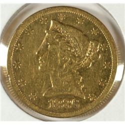 1886-S $5 GOLD LIBERTY VF