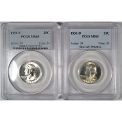1951-D PCGS MS65 & 1951-S PCGS MS65 WASHINGTON QUARTERS