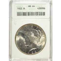 1922 PEACE DOLLAR ANACS MS64