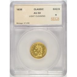 1838 $2.50 GOLD CLASSIC SEGS AU50 (LIGHT CLEANING)