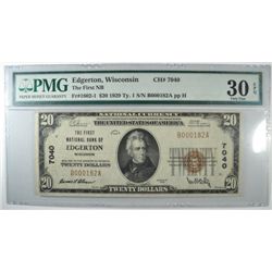 1929 $20 NATIONAL EDGERTON, WI #7040 PMG 30 EPQ