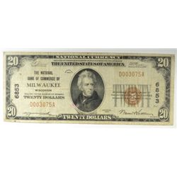 1929 $20 NATIONAL MILWAUKEE, WI #6853