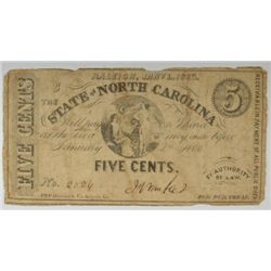 1863 FIVE CENT STATE OF NORTH CAROLINA NOTE