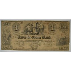 1846 $1 HAVRE-DE-GRACE BANK NOTE (MARYLAND)