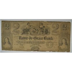 1846 $2 HARVE-DE-GRACE BANK NOTE (MARYLAND)