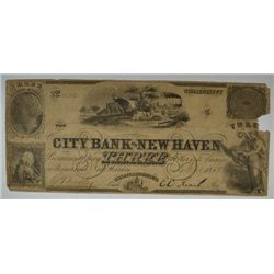 1853 $3 CITY BANK OF NEW HAVEN, CT NOTE