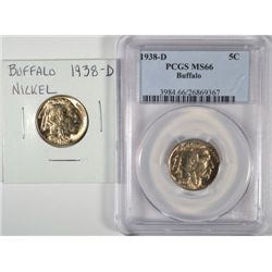 1938-D MS65 & 1938 PCGS MS66 BUFFALO NICKELS