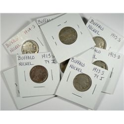 10 BUFFALO NICKELS (13 T1,13-D T1,13-S T1,13 T2,14,14-S,15,15-D,15-S,16) AG-FINE