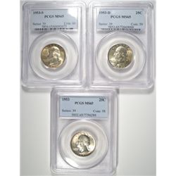 1953 PCGS MS65, 1953-D PCGS MS65 & 1953-S PCGS MS65 WASHINGTON QUARTERS
