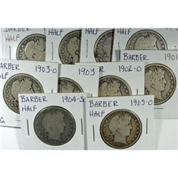 10 BARBER HALF DOLLARS (99-O,99-S,01,01-O,01-S,02-O,03,03-O,04-S,05-O) AG-GOOD