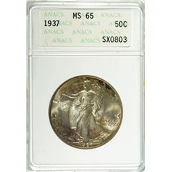 1937 WALKING LIBERTY HALF DOLLAR ANACS MS65