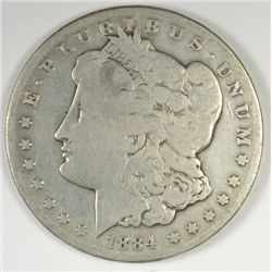 1884-CC MORGAN SILVER DOLLAR, VG