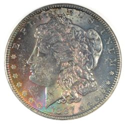 1887 MORGAN SILVER DOLLAR, MS-64++ UNBELIEVABLE RAINBOW COLORS LOOK!!