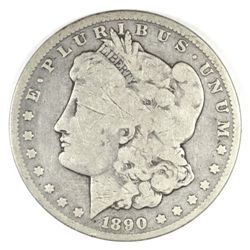 1890-CC MORGAN SILVER DOLLAR, TAILBAR VARIETY, VG