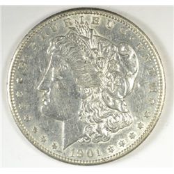 1901-S MORGAN SILVER DOLLAR, AU-58  WHITE  SCARCE  COIN