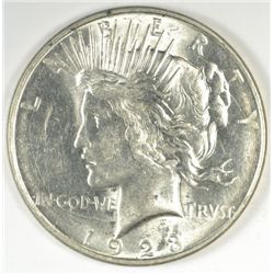 1923-D PEACE SILVER DOLLAR, MS-63+  WHITE