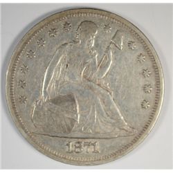 1871 SEATED DOLLAR, XF/AU-45  ORIGINAL AND NICE