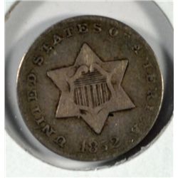 1852 THREE CENT SILVER VG