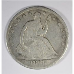 1858-O SEATED HALF DOLLAR VG
