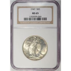1947 WALKING LIBERTY HALF DOLLAR NGC MS65 GEM