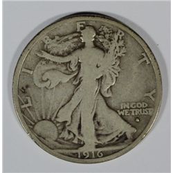 1916-S WALKING LIBERTY HALF DOLLAR, VG/FINE KEY COIN