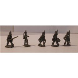 Five 20mm Lead Infantry Figurines from the Napoleonic Wars
