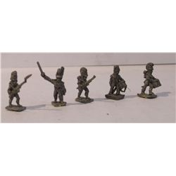 Five 20mm Lead Infantry Figurines from the Napoleonic Wars