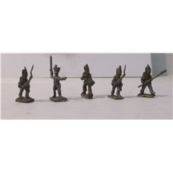 Five 20mm Lead Infantry Figurines from the Napoleonic Wars