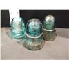 Image 1 : Three Vintage Turquoise Hemingray Electrical Glass Insulators