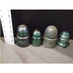 Four Blue Vintage Electrical Insulators