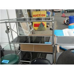 Grey metal and glass shelving unit