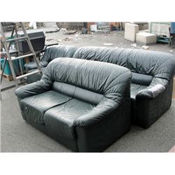 3pc green leather sofa set; sofa, loveseat and