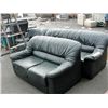 Image 1 : 3pc green leather sofa set; sofa, loveseat and