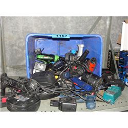 lot of cordless drills, screw drivers, batteries,