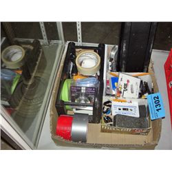 Box full of assorted office hardware, misc items