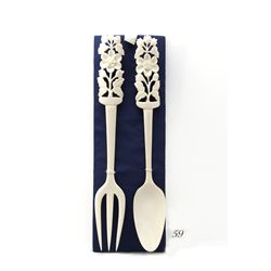 Genuine ivory carved fork and spoon set