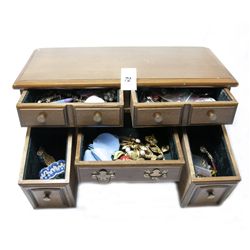 Wooden jewelry box and contents
